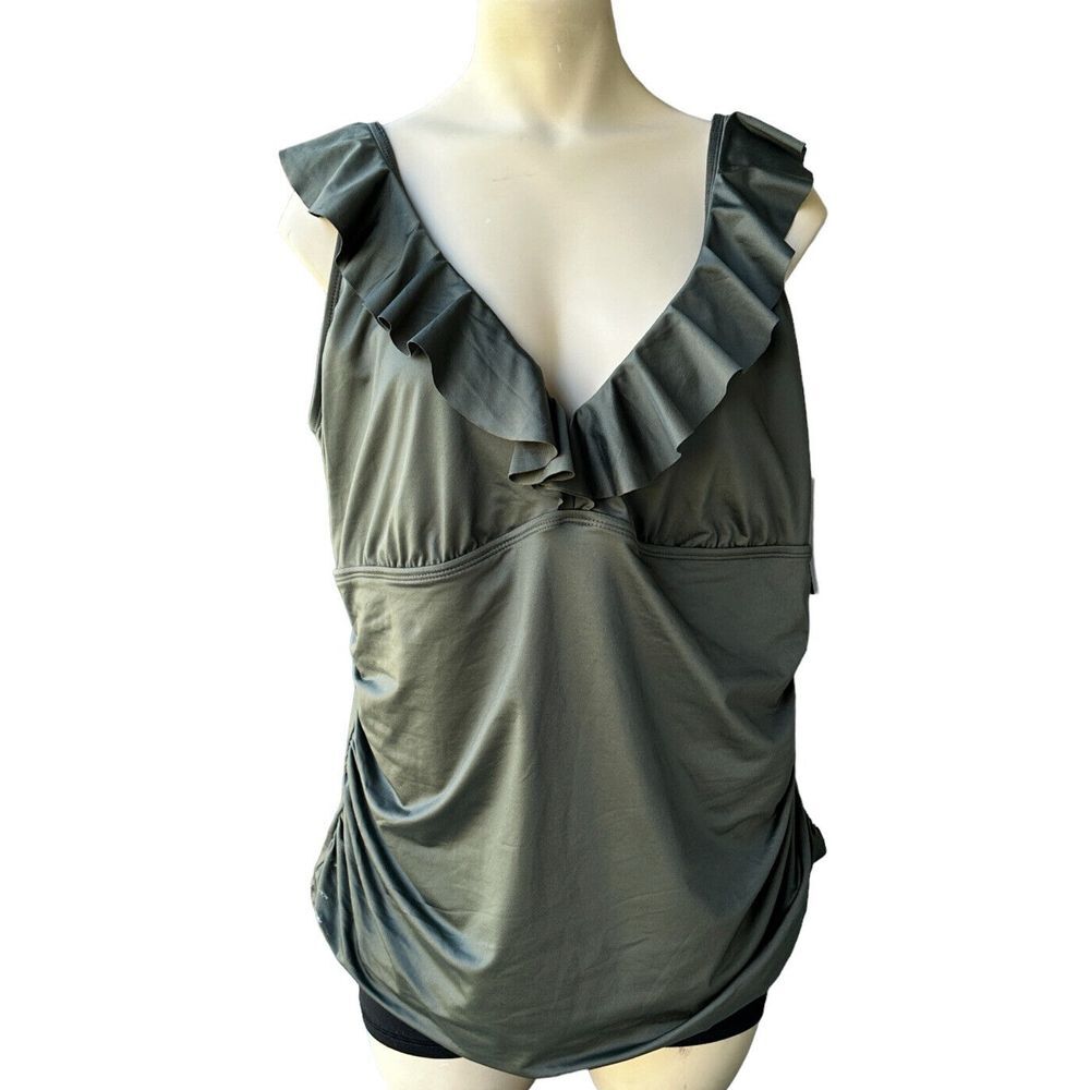 Sonnet Shores Women's Size 22W Full Coverage Swim Dress Top Green Ruffle NWT